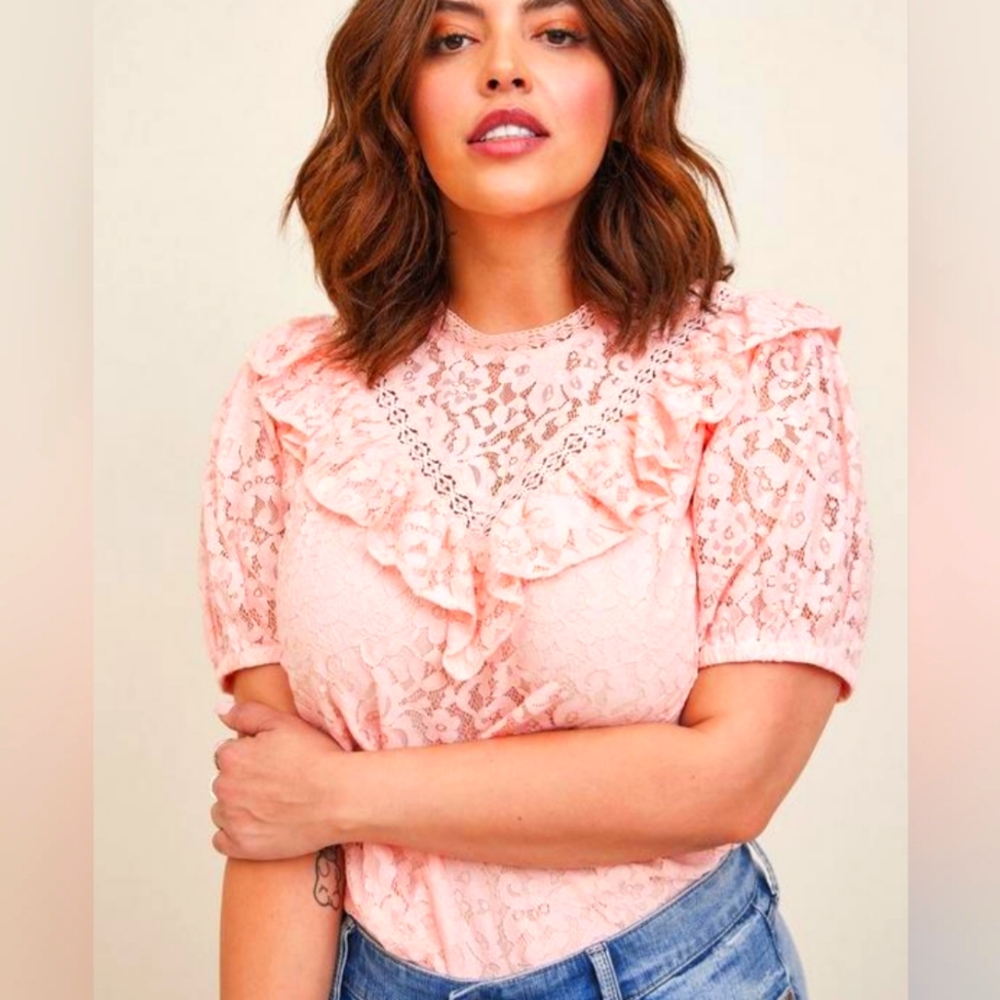 Torrid Pink Ruffle Lace Top 0X